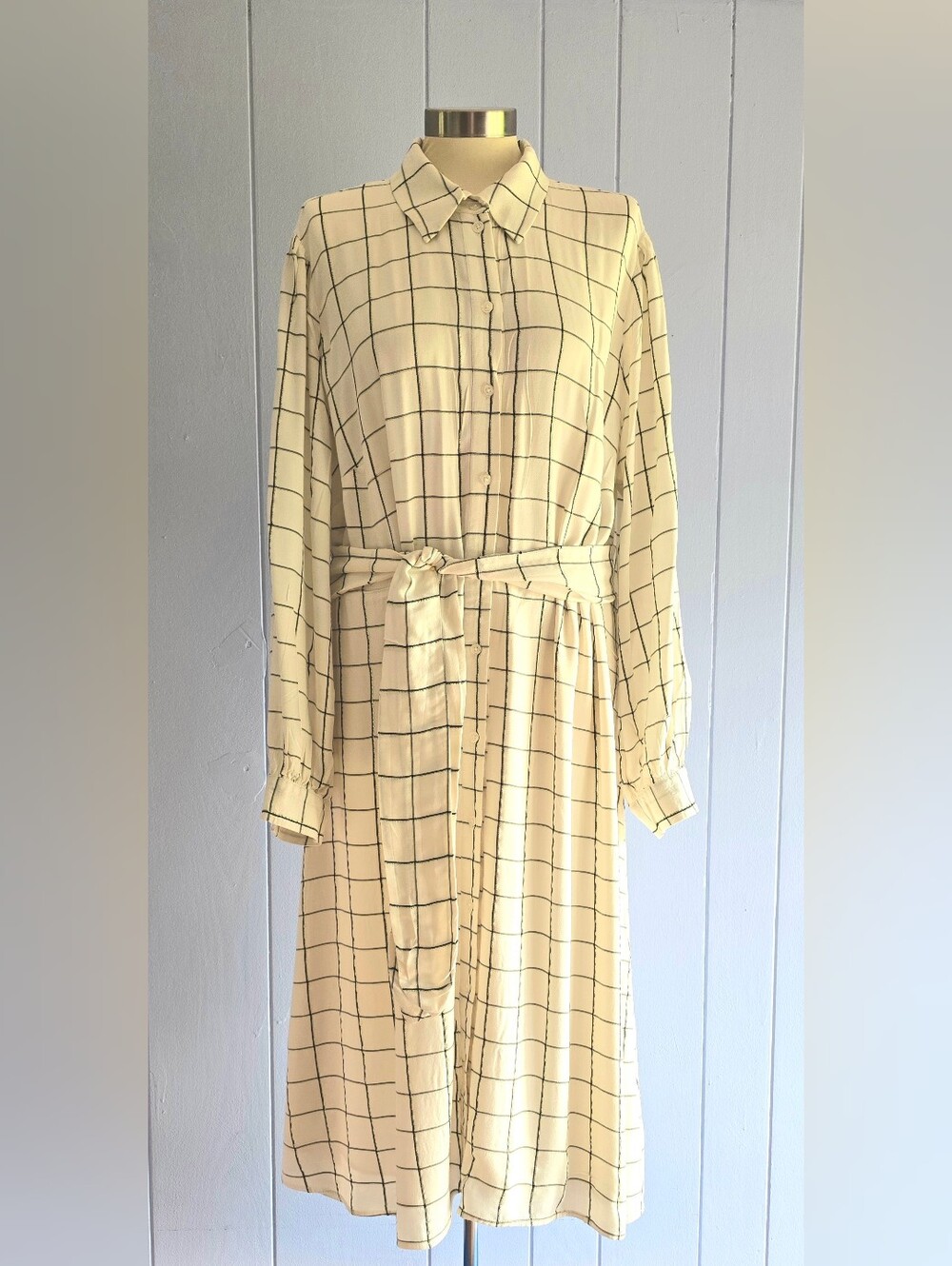 MICHAEL Michael Kors Sanctuary Cream Windowpane Shirt Dress Size 1X